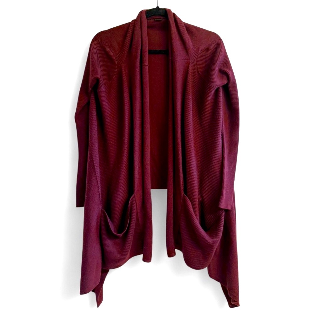 Dulcinea High Low Draped Waterfall Burgundy Sweater Cardigan Size Small